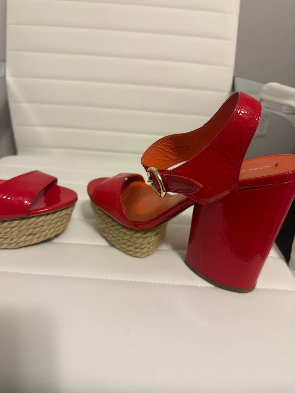 Via Spiga Red Patent Platform Slingback Heels